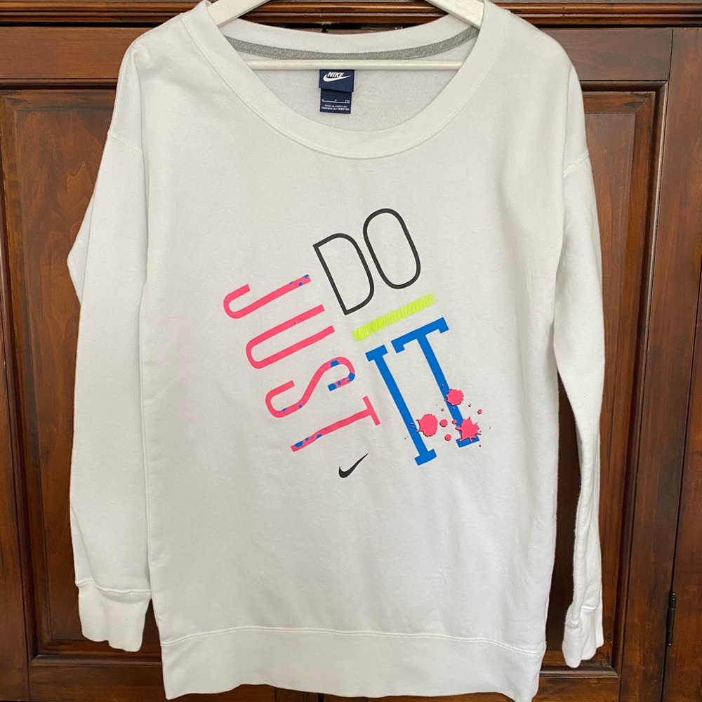 Nike Y2K 90’s White Crewneck Sweatshirt Just Do It Pink Blue Neon Yellow Graphic